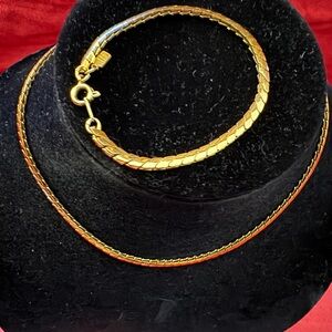 Classic Gold-Played  Women's Snake Chain Necklace and Bracelet